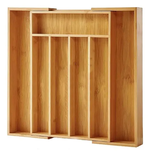 Porta Talheres Gaveta Bambu  7 Divisoria Extensivel Ajustavel