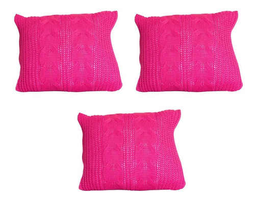 Kit 3 Capas Para Almofada Tricot Tressage 60x50cm Rosa Pink