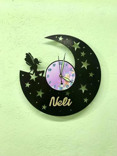 Reloj De Pared Hada Con Nombre Mdf 3mm. Negro