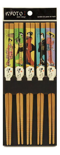 Kit Hashi 5 Pares Modern Gueixas Kyoto Cozinha Oriental