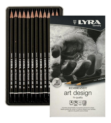 Set Lápices Grafito Lyra 6b A 4h Lata / 12 Unidades