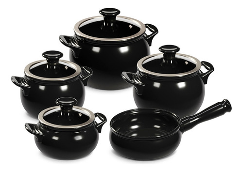 Conjunto Panelas Cerâmica New Premiere Joy 5 Pcs - Preto - Ceraflame