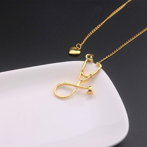 Genial Collar De Estetoscopio Y Corazon Dorado Envio Gratis