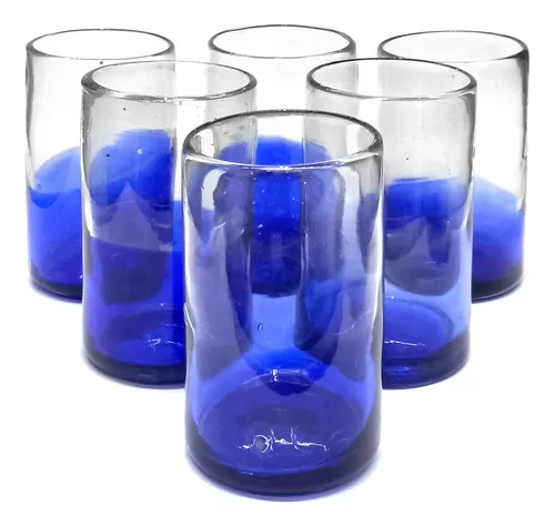 Set De 6 Vasos Para Agua Con Banda De Color - Vidrio Soplado