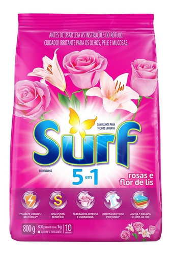 Sabão Em Pó Surf 5 Em 1 Rosas E Flor De Lis 800g Kit C/4