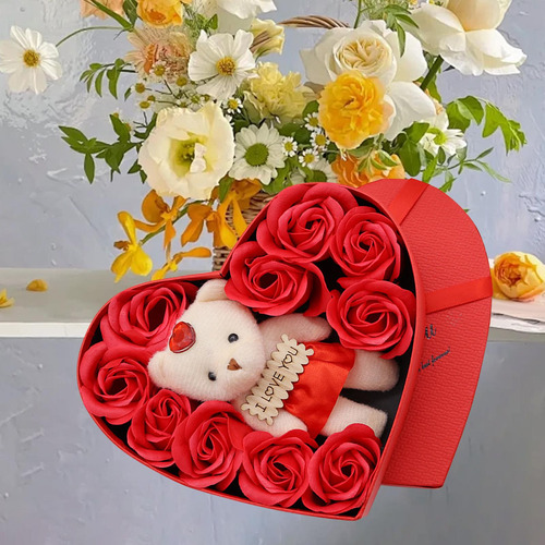 Caja De Flores De Rosas De Jabón, Flores Artificiales Para