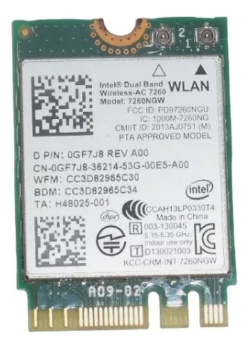 Intel Dual Band Wireless-ac 7260 7260ngw Bt4.0 Dell 0gf7j8