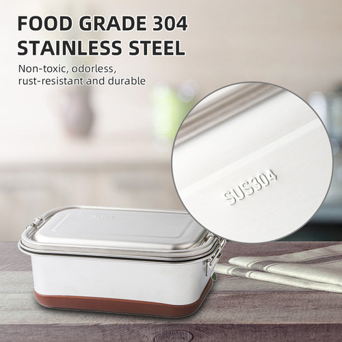 Caja Bento De Acero Inoxidable 304 De Doble Capa, 3 Comparti