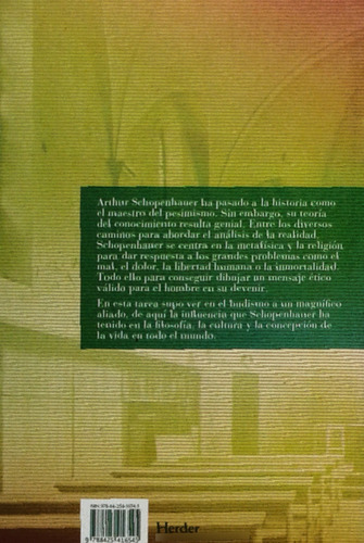 Libro Arthur Schopenhauer, Manuel Suances Marcos, Ed. Herder (Usado)