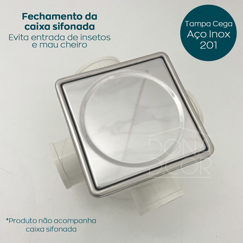 3 Tampa Cega E Porta Grelha 10x10 Inox Caixilho Suporte Ralo