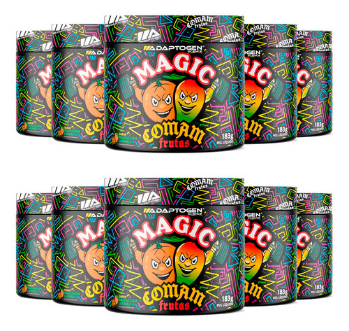 Kit 10x Pré Treino Magic Comam Frutas 183g - Adaptogen Sabor Manga com Laranja