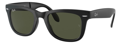 Óculos de sol Ray-Ban Wayfarer Folding Classic Extra large armação de náilon cor matte black, lente green de cristal clássica, haste matte black de náilon - RB4105