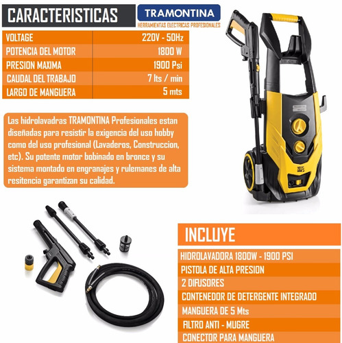 Imagen 3 de 8 de Hidrolavadora Tramontina Industrial 1800w Brasil Lavaderos