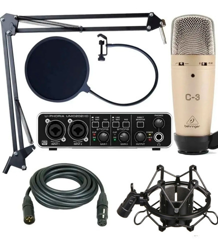 Kit Grabación Behringer Umc202hd C3 Microfono Antipop 192khz