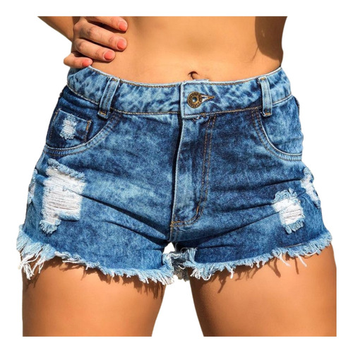 Shorts Jeans Feminino Cintura Alta Desfiado Hot Pants St003