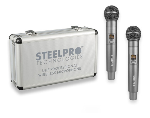 Microfonos Inalambricos 50m Alcance Uhf Con Maleta Steelpro