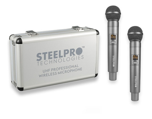 Imagen 1 de 4 de Microfonos Inalambricos 50m Alcance Uhf Con Maleta Steelpro