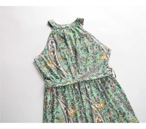 Vestido Largo Con Cinturón Cuello Halter Sin Mangas Elegante