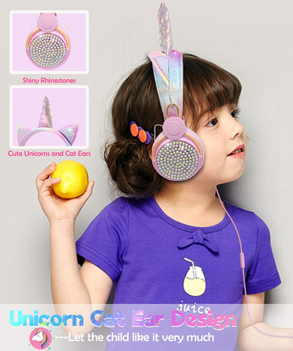 Auricular Cable Unicornio Rosa Para Niña Lindo Juego Niño