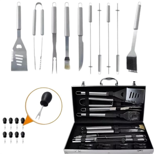 Imagem 8 de 10 de Kit Churrasco 18pcs Inox + Maleta Casita