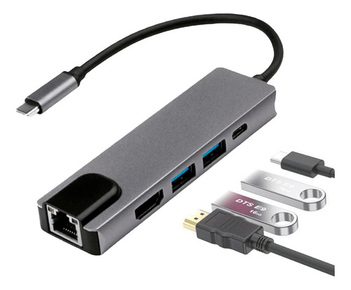 Adaptador Usb-c 5 En 1 Usb-c A Hdtv + Usb3.0 + Pd Support4k