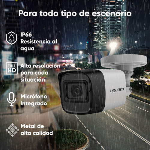 Epcom Kit De Camaras De Seguridad Exterior Metalicas B50kit-plus6-sc+2tb Video Vigilancia Turbohd 1080p Cctv 6 Cámaras Bala Con Micrófono Integrado Blanco