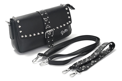 Carteras Bandoleras Mujer Skora Ecocuero Tachas Doble Correa