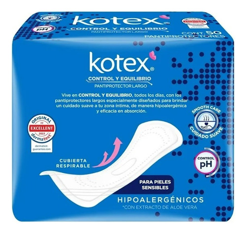 Pantiprotectores Kotex Rosa Largos Control Y Equilibrio.