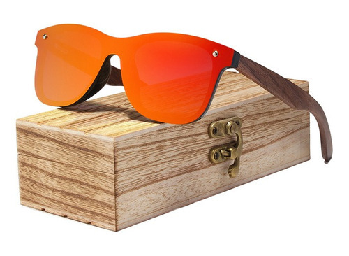 Gafas de sol polarizadas Kingseven, varilla de madera, marco Uv400, color negro y lente de color naranja claro