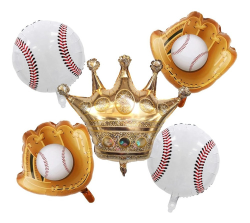 Set De Globos Beisbol Pelotas-guante-corona Dorada