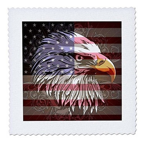 Quilt Square 3d Patriotic Eagle & Usa Flag - 8x8 Inch
