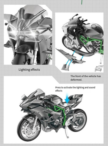 Ensamblar Kawaski H2r Miniatura Moto Metal De Luz Y Sonido