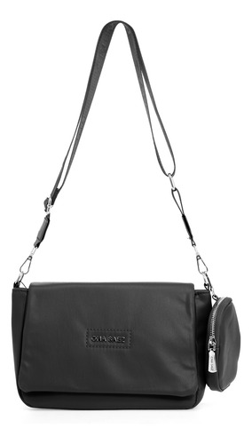 Cartera Bandolera Con Tapa Ecocuero Tira Larga Ona Saez Negro Negro Plata Negro
