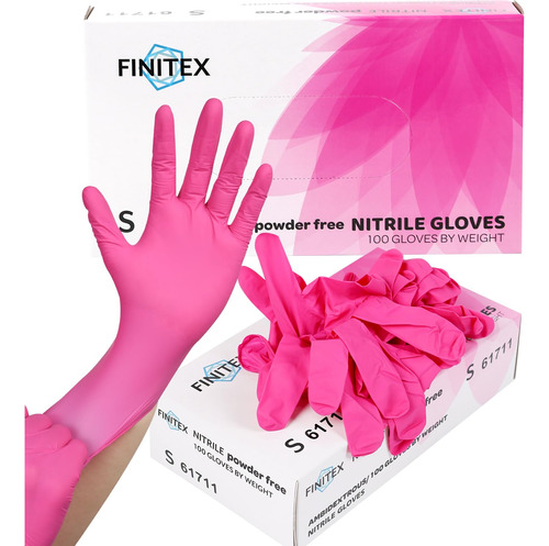 Finitex Guantes Desechables De Nitrilo Rosa Sin Latex, De 3.