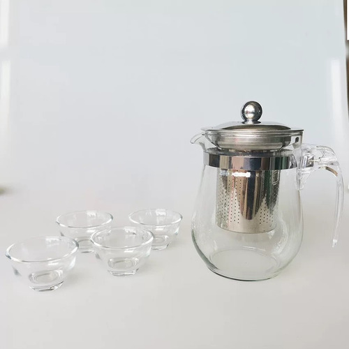 Imagen 6 de 7 de Tetera Infusora 500ml Vintage Vidrio Templado + 4 Tacitas