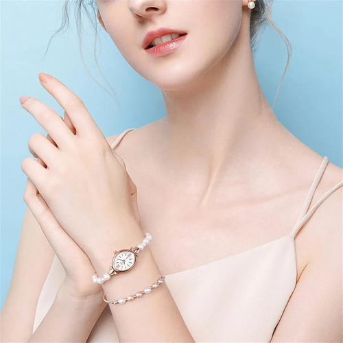 Elegante Reloj De Vestir Para Mujer En Oro Rosa Con Perla