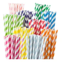 Comprar Paquete De 200 Pajitas De Papel Desechables, Pajitas A Rayas