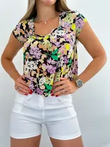 Comprar Remera Manga Corta De Seda Fria Estampada