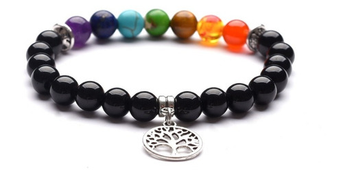 Pulsera 7 Chakras Con Arbol De La Vida Y Piedras Volcánicas