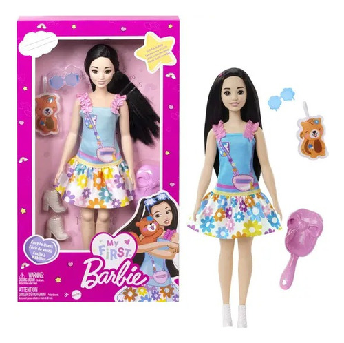 Barbie Muñeca Básica Vestido Azul Y Flores Hll18