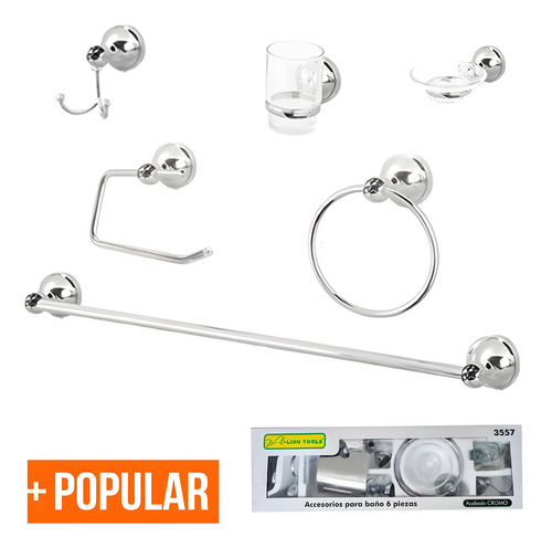 Juego Accesorios Para Baño Con 6 Piezas Cromo De Lujo