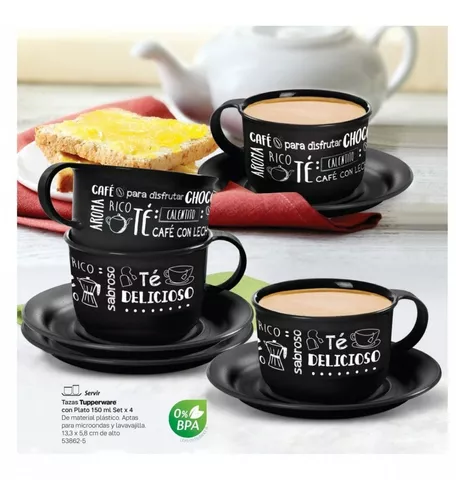 Set X 4 Tazas Con Platos Café Tupperware Apto Microondas