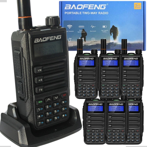 6 Radio Comunicador Baofeng Uv 16 Plus Walkie Tok Uhf Vhf Fm Cor Preto