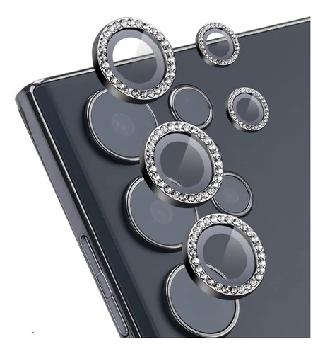 Protector Vidrio Camara Lente Para Samsung Brillos Strass Plateado Samsung S23 Plus