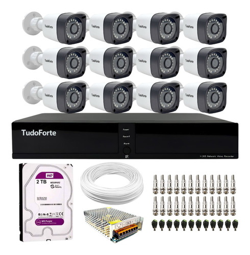 12 Câmeras Tf Visão Noturna Cftv Dvr 16 Canais Hd 2tb Purple