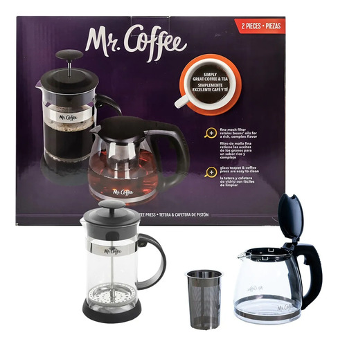 Mr. Coffee Set Tetera Y Cafetera Prensa Francesa Color Negro