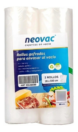 Pack 2 Rollos Gofrados Envasado Al Vacio Neovac 28x500cm. 