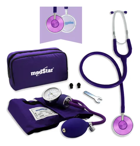 comprar Kit Baumanómetro Aneroide Con Estetoscopio De Una Campana Color Violeta Simplex Medstar, Brazalete De 23-32 Cm Tamaño Estándar