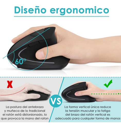 Imagen 2 de 9 de Mouse Vertical Inalámbrico Ergonómico Carga Usb