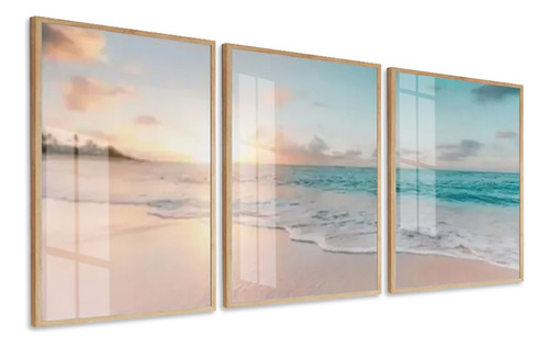 Quadro Decorativo Praia Pôr Do Sol Mar Sala Quarto Com Vidro